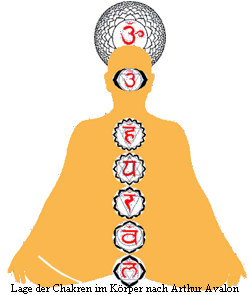 Lage der Chakren im K�rper nach Arthur Avalon
